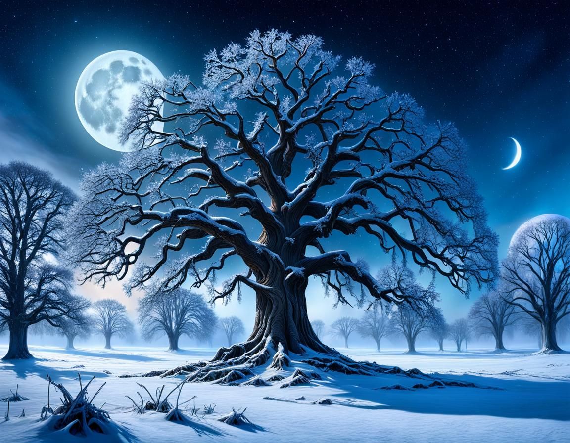 Enchanted Frozen Oak in Digital Oil Painting