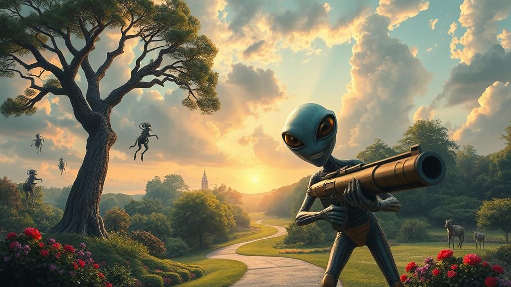 Aliens Invade Parkland Estate in Surreal Oil Painting