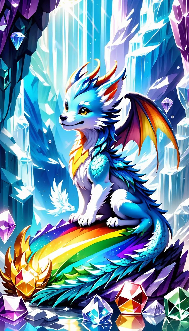 Baby Dragon, Wolf, and Phoenix in Crystal Cave