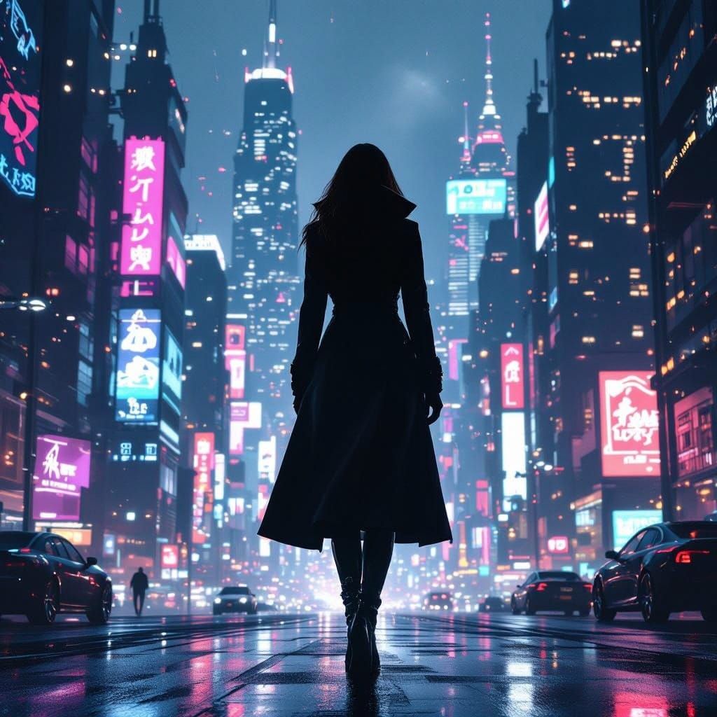 Retro-Futuristic Cityscape Goddess of the Night