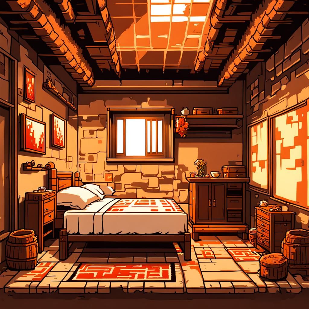8-Bit Pixel Art Bedroom of a Caveman