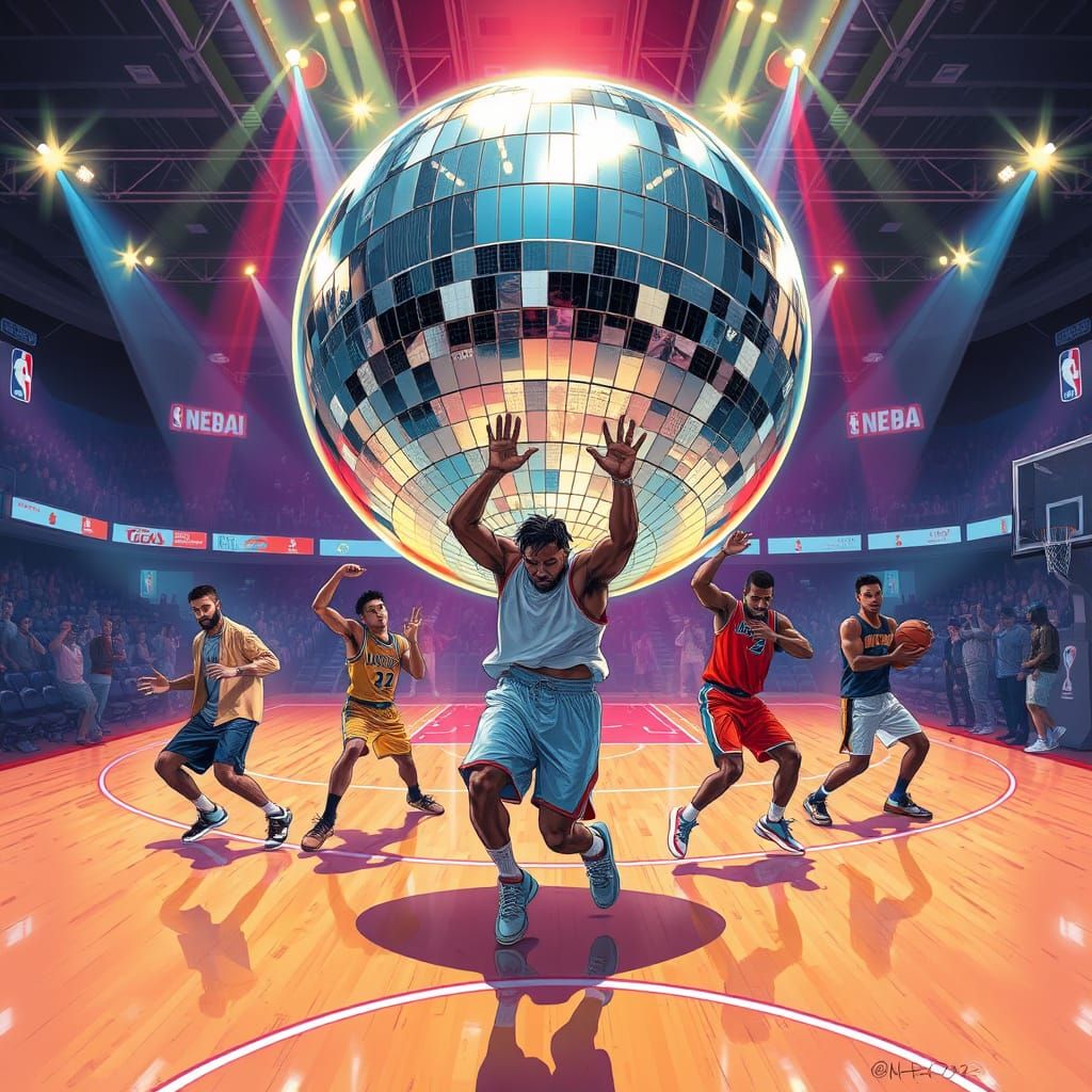 Disco Ball Basketball Breakdance on NBA Court