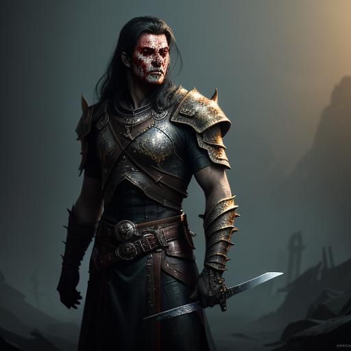 Dark Fantasy Killer with Sword in Hand