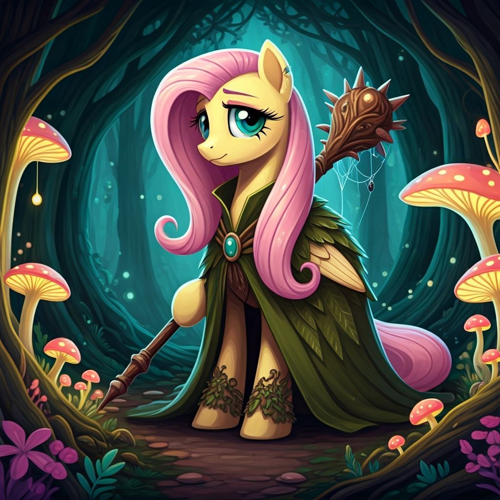 Spider Druid Pony in Enchanted Forest Gouache Painting