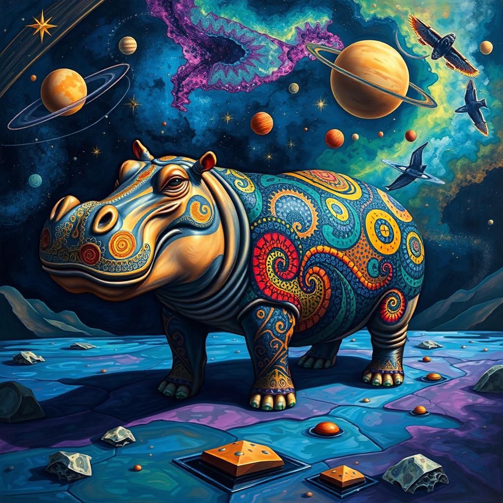 Cosmic Hippo in Surrealist Dreamscape