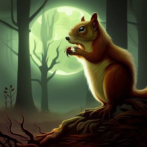 Squirrel in the dark forest