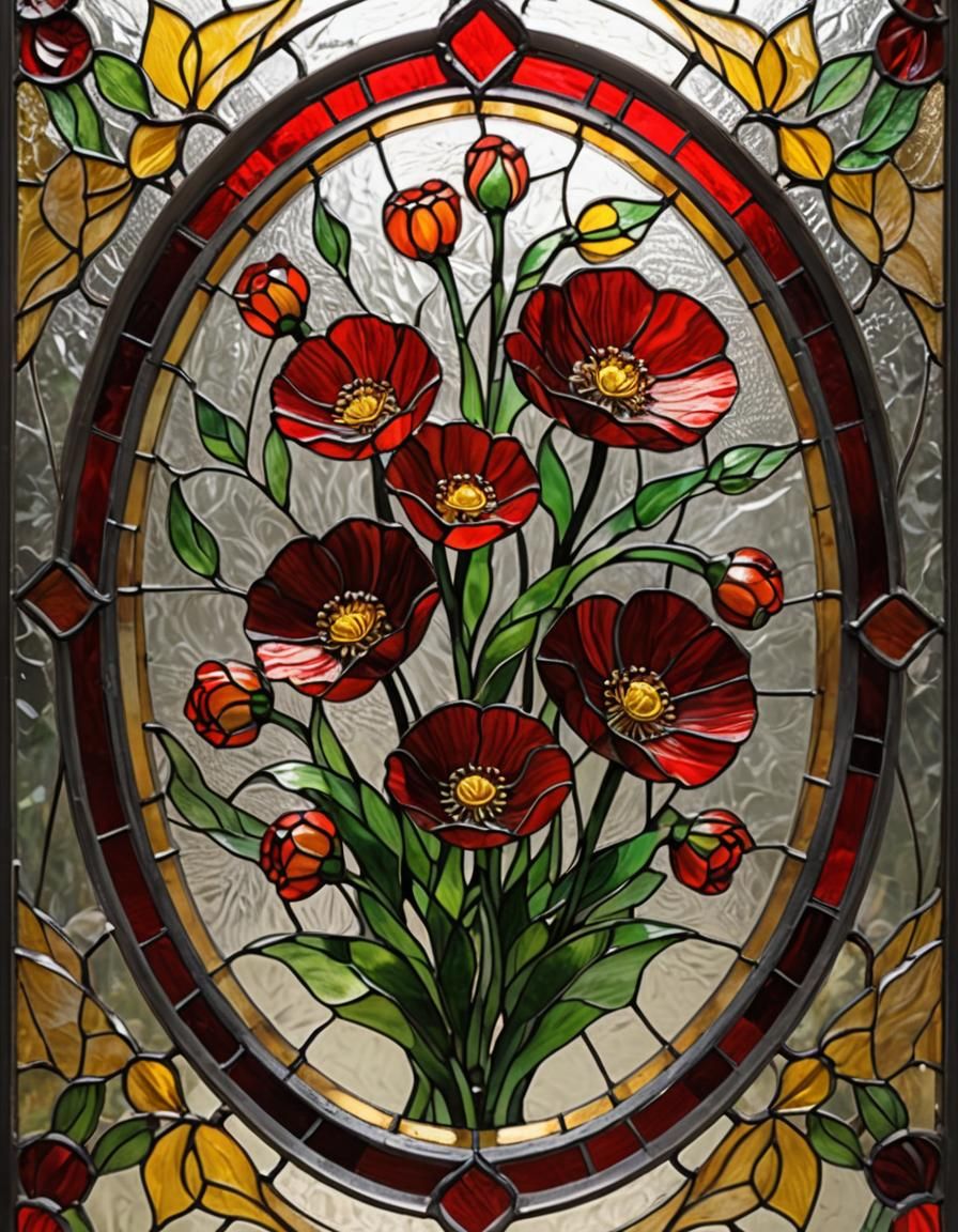 Red Buttercup in Stained Glass Art