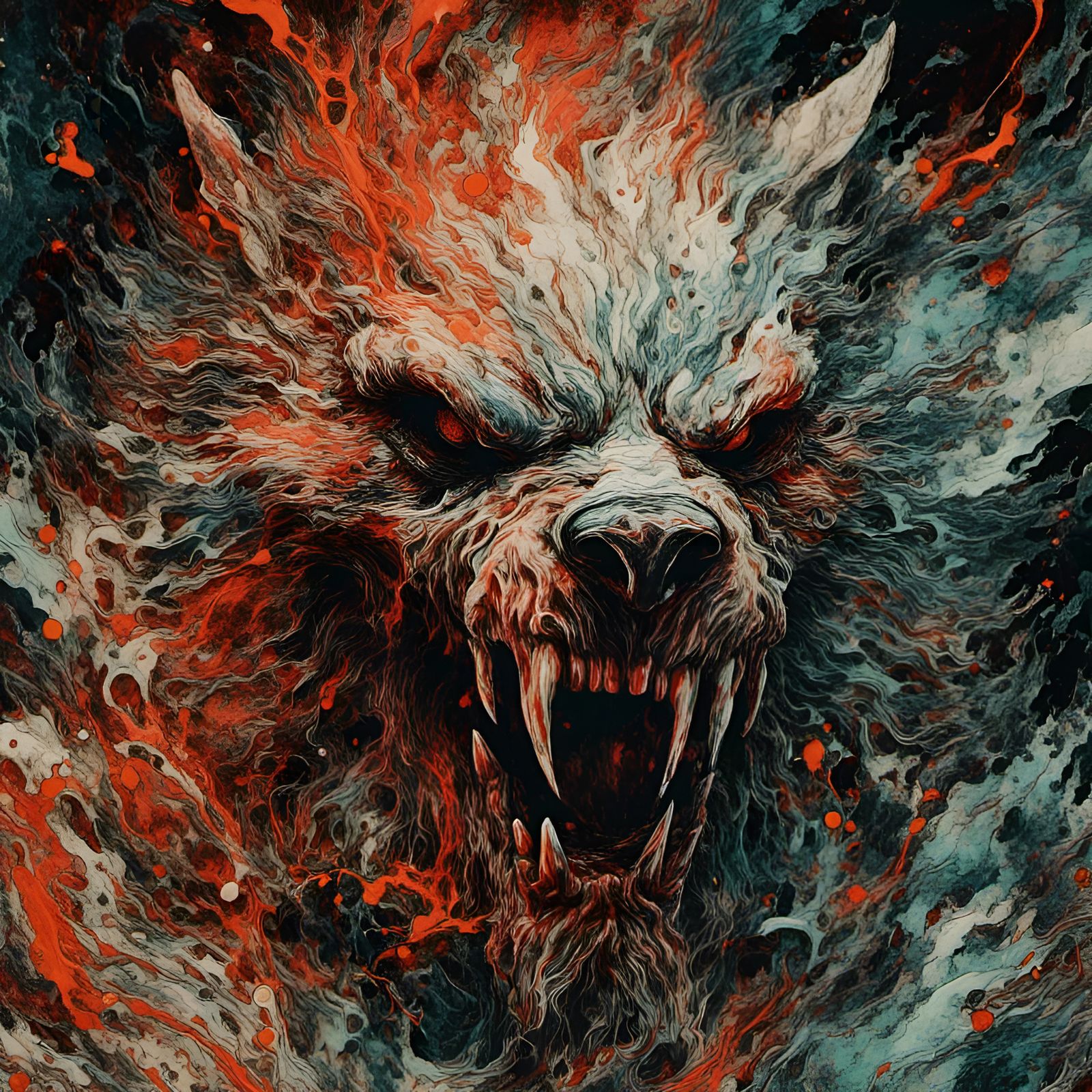 Enraged Ghost Werewolf in Macabre Liquid Style