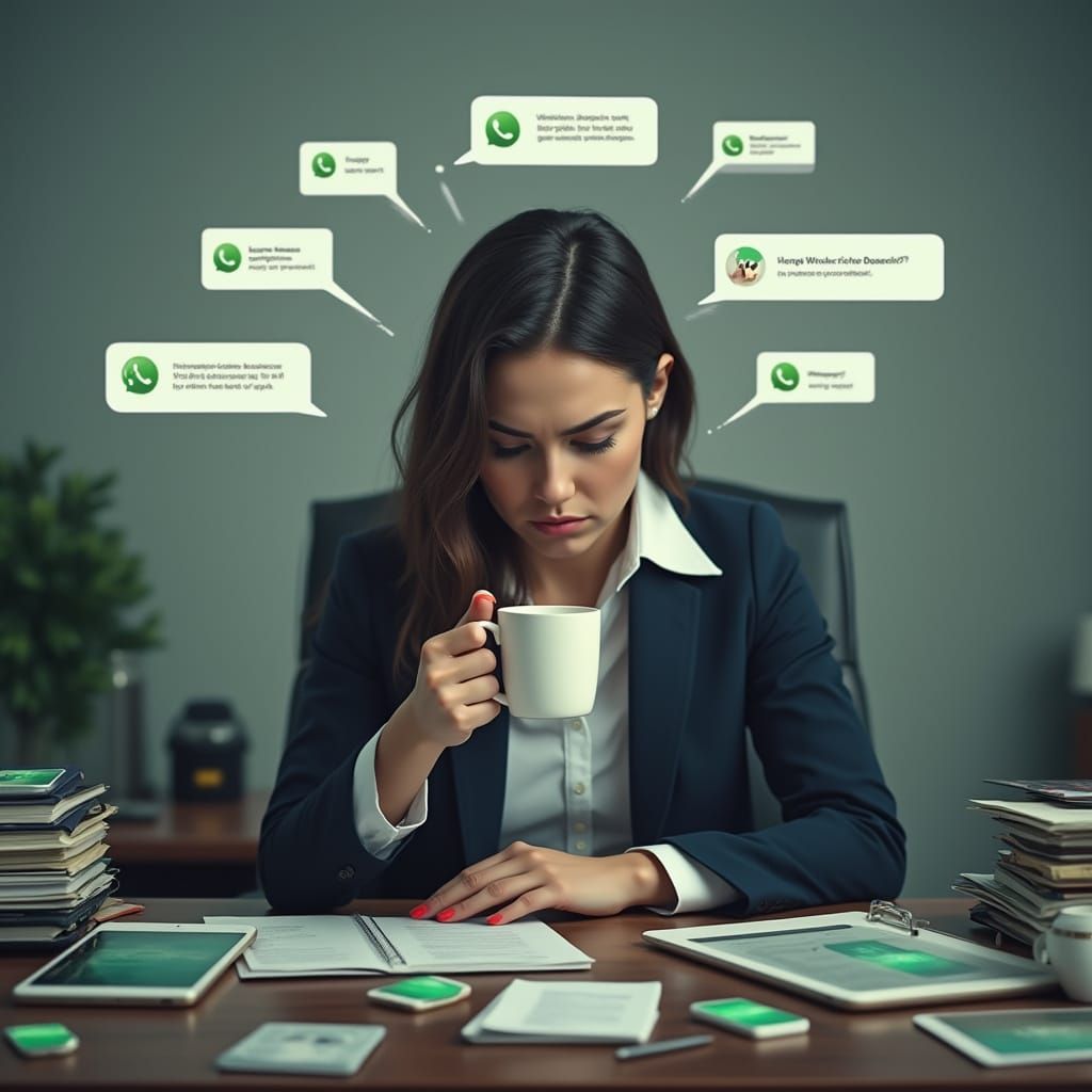 Stressed Businesswoman in Chaotic Office Environment