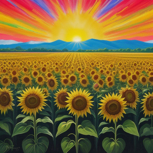 Vibrant Fauvist Sunflower Field