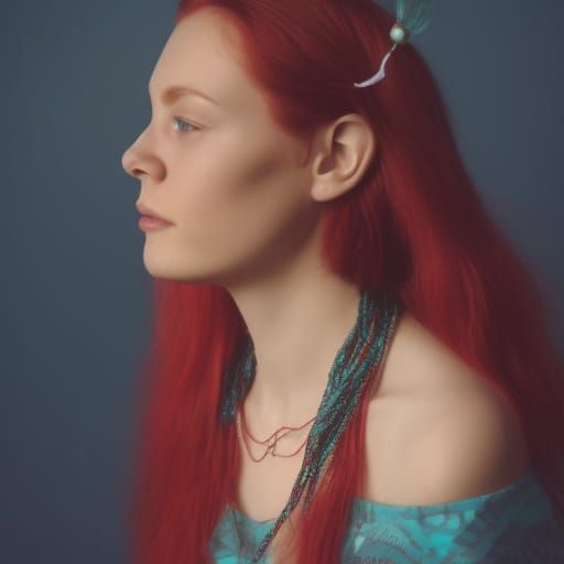 Red-Haired Mermaid with Sea Foam Necklace