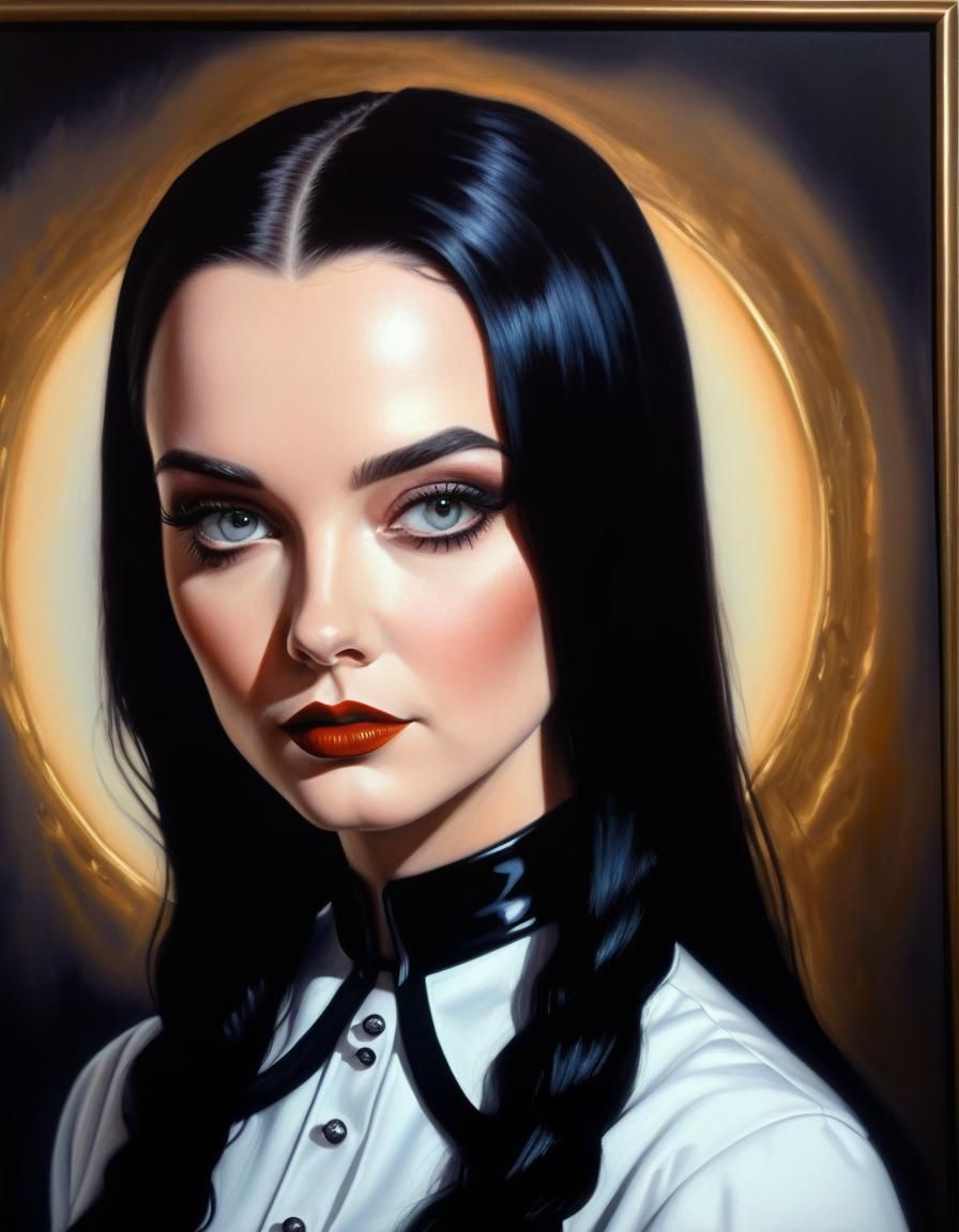 Luminescent Portrait of Wednesday Addams as Oil Painting