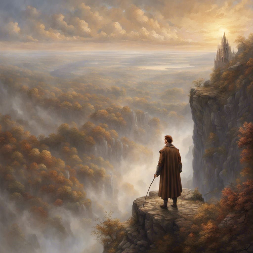 Man in Medieval Suit at Abyss in Ethereal Style