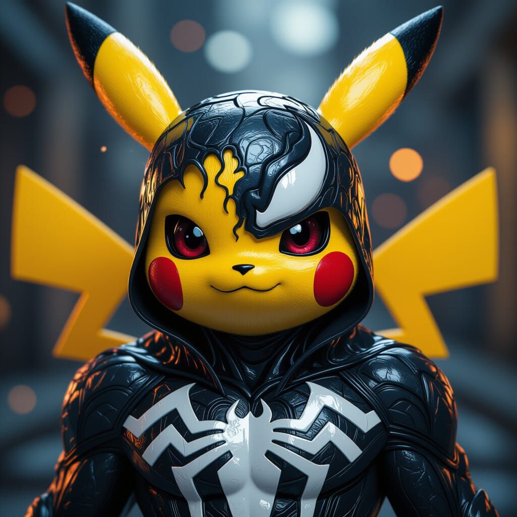 Pikachu Wears Venom Symbiote in Ornate Art Nouveau Style