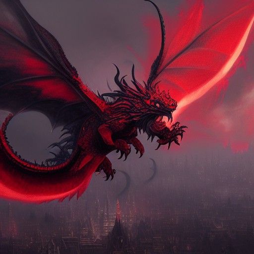 Eastern Dragon over City, Dark Fantasy Concept Art