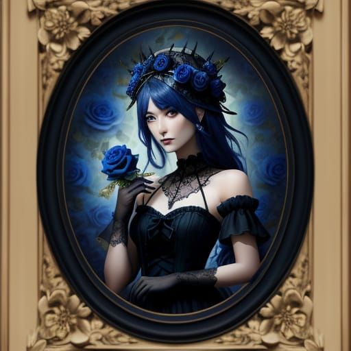 Gothic Lady with Dark Blue Rose Headdress