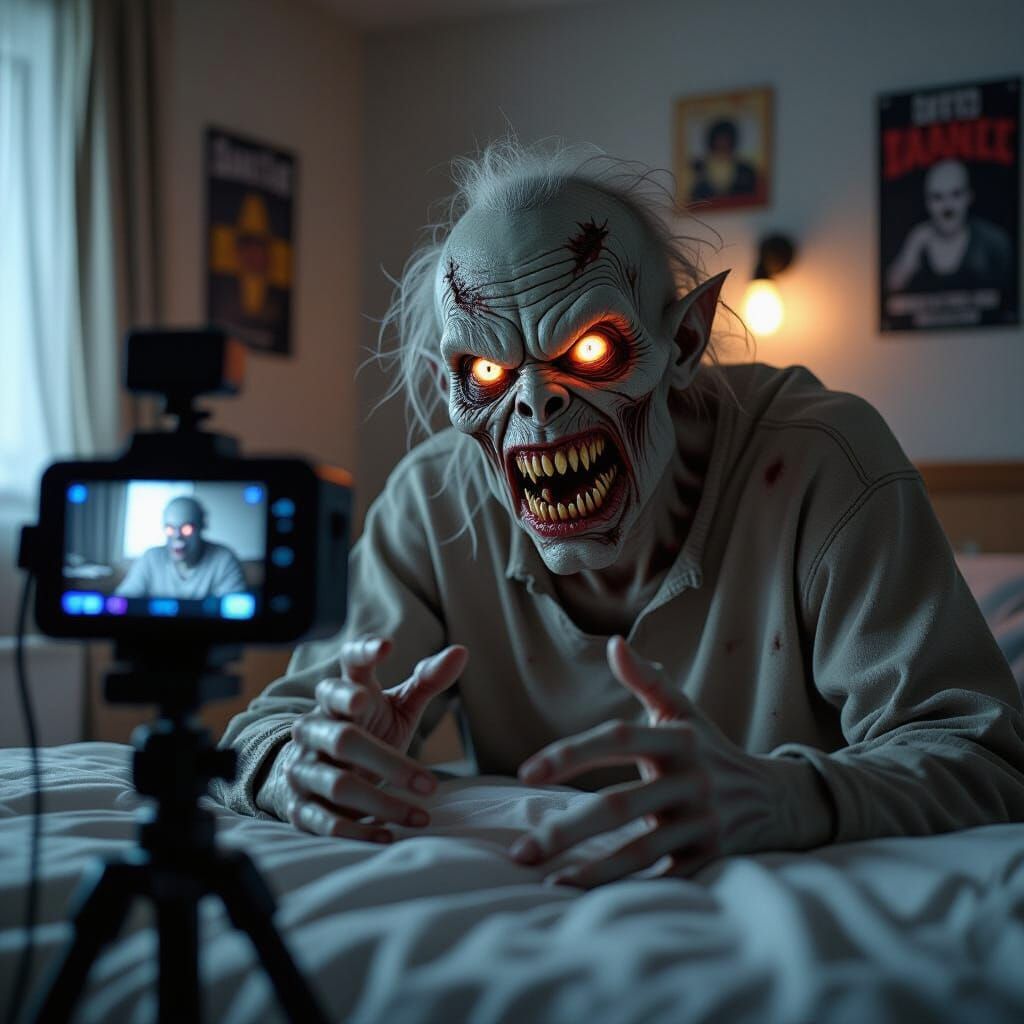 Horror Monster Vlogging in a Messy Bedroom