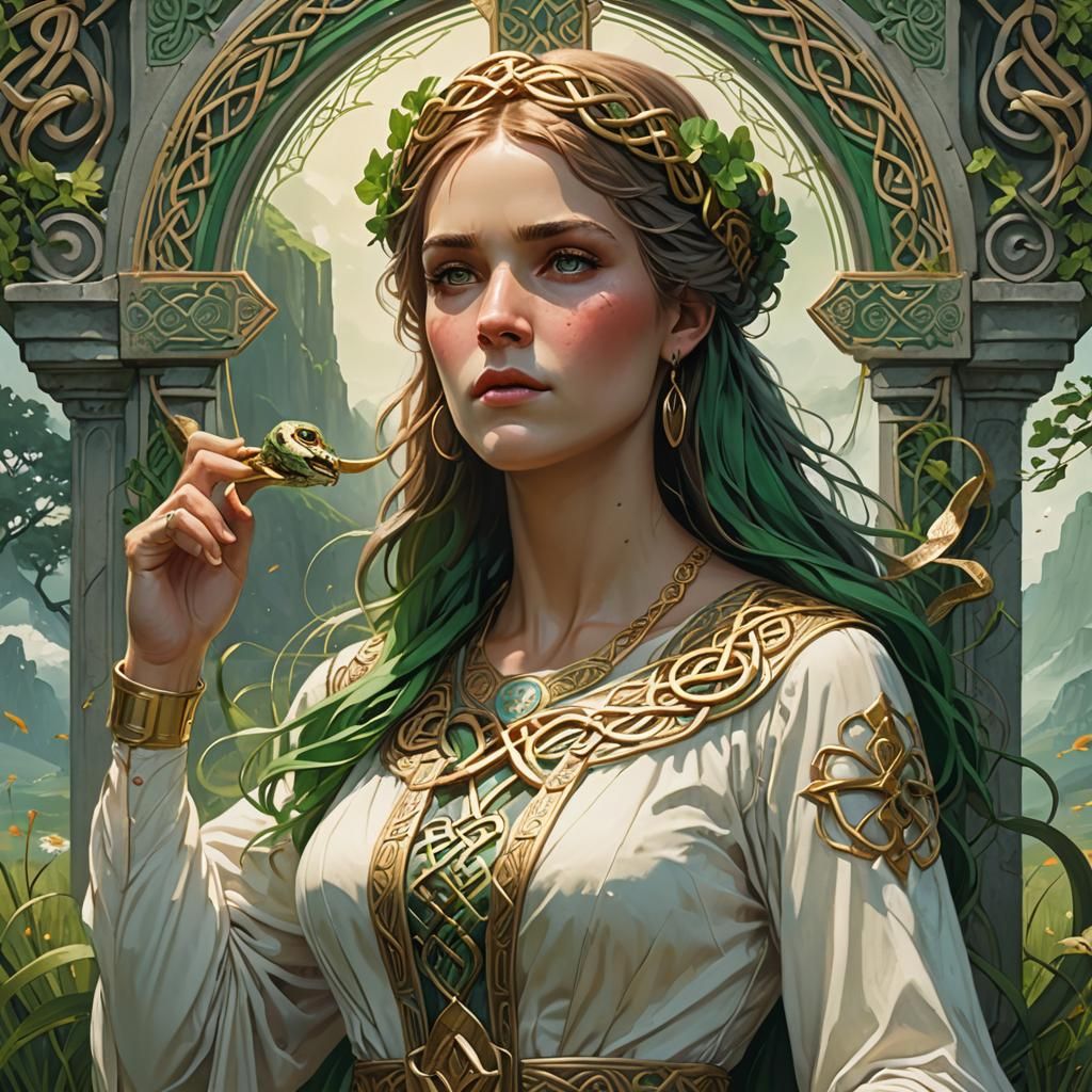 Singer in Celtic Landscape, Art Nouveau Portrait