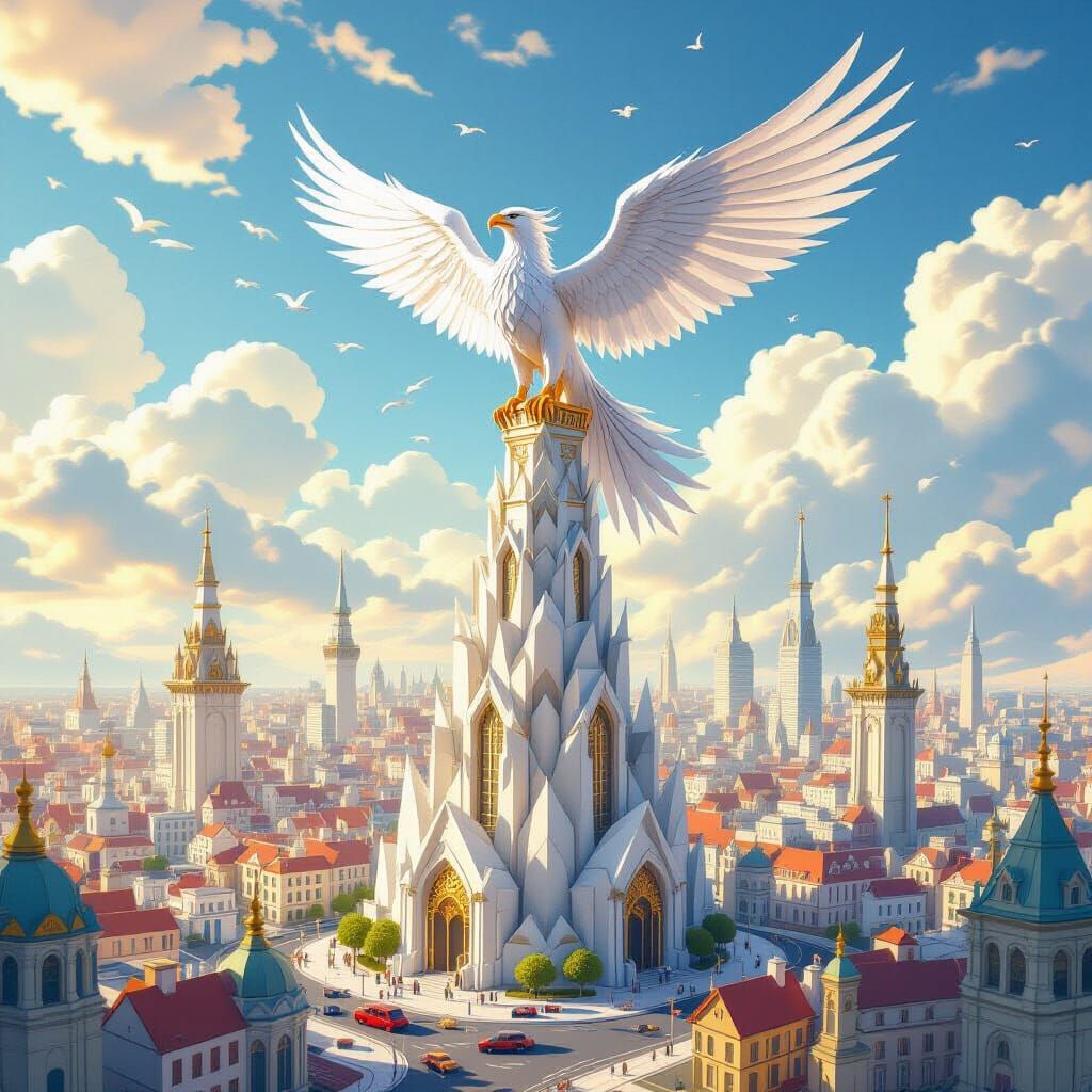 Origami Griffin Over Papercraft Metropolis in Hyperrealistic...