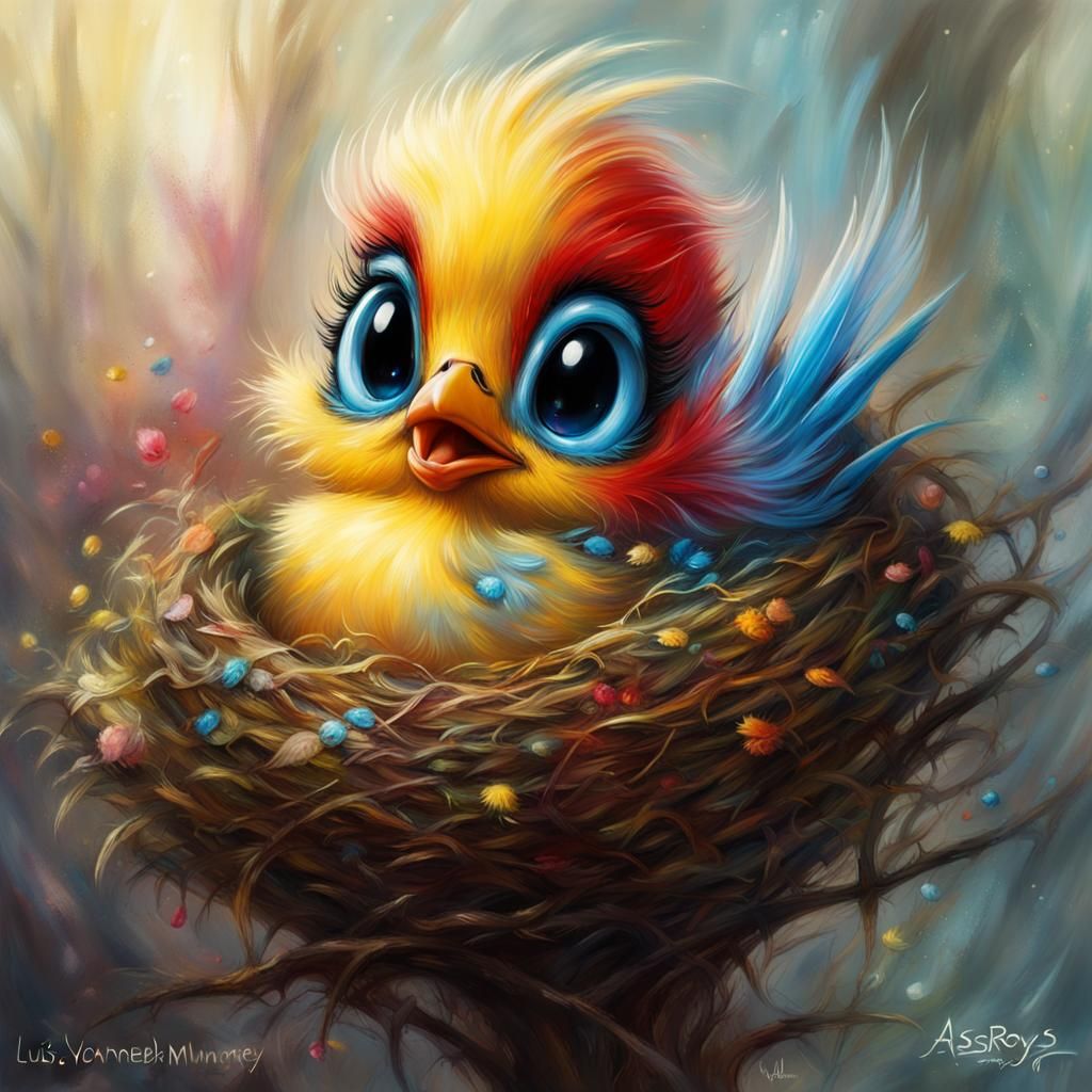 Colorful Tweety Bird Portrait in Oil Paint Style