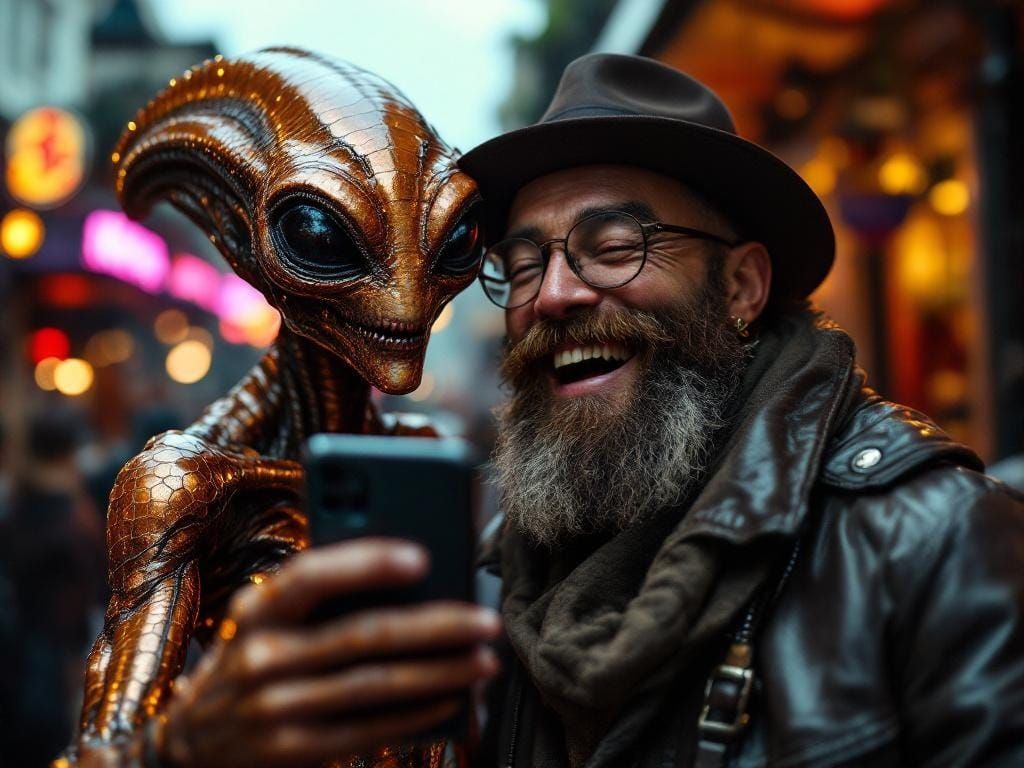 Hipster Selfie with Copper Alien in New Orleans
