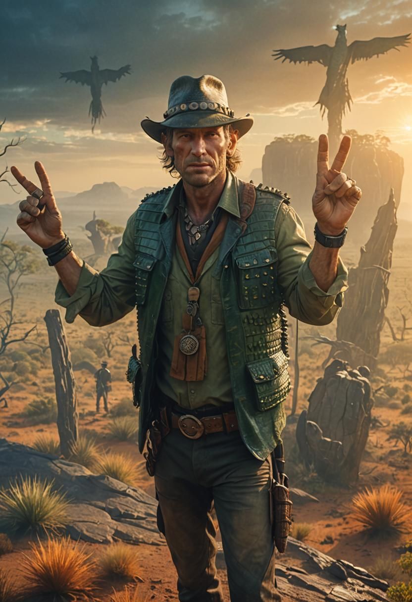 Crocodile Dundee in Fantasy Outback Landscape
