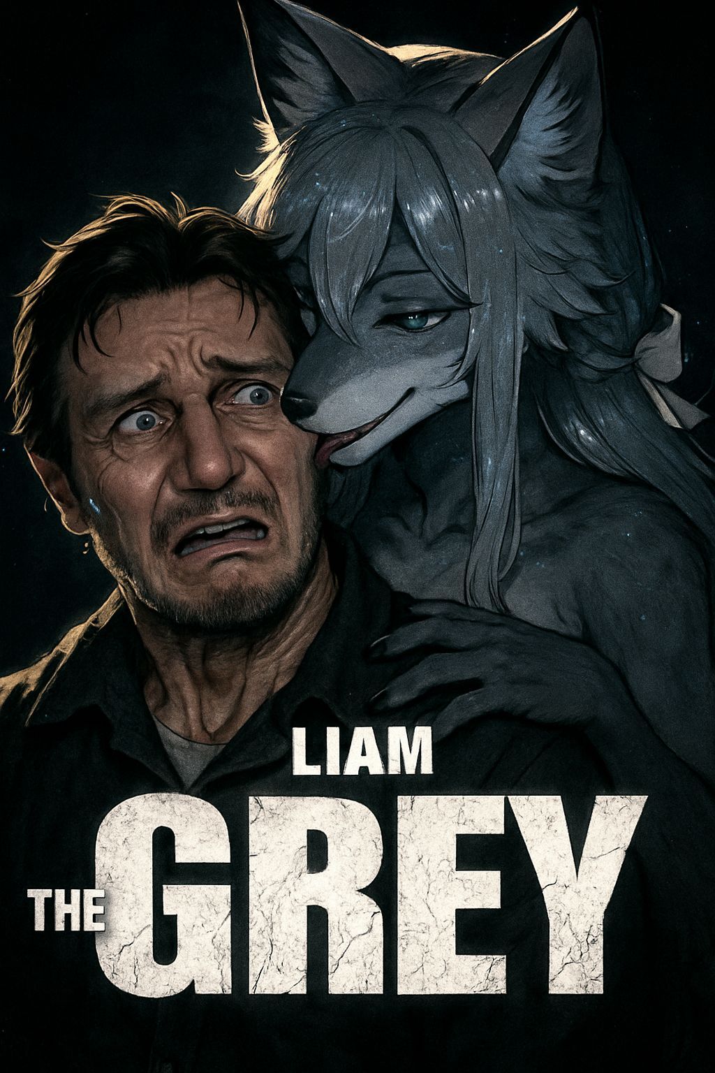 Fantasy Anime Poster: Liam Neeson & Wolf Girl