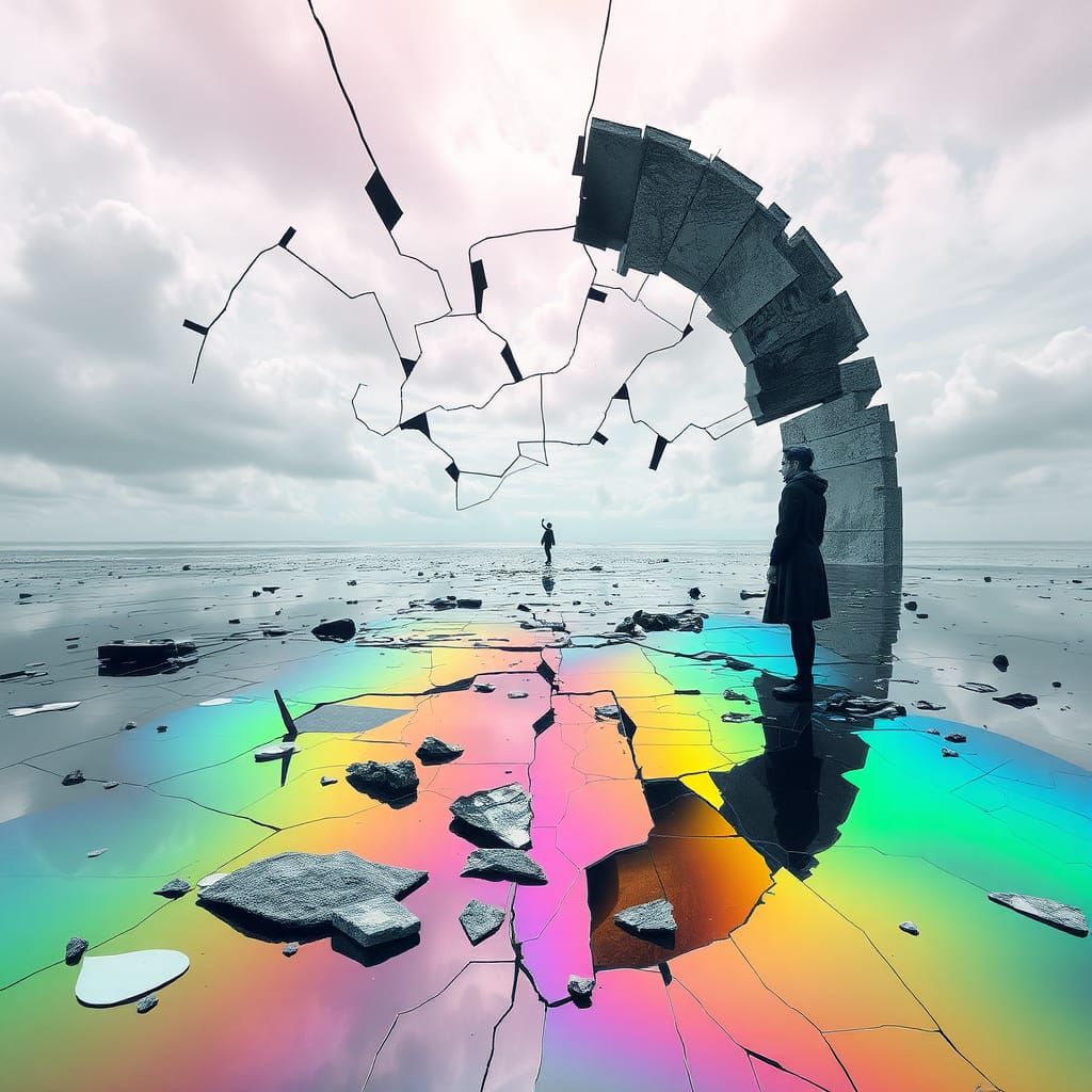 Shattered Dreamscape: Digital Surrealism in Iridescent Color...