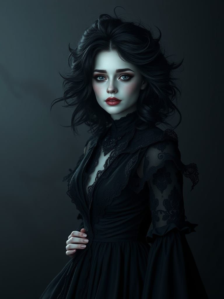 Gothic Victorian Woman in Eerie Twilight Landscape