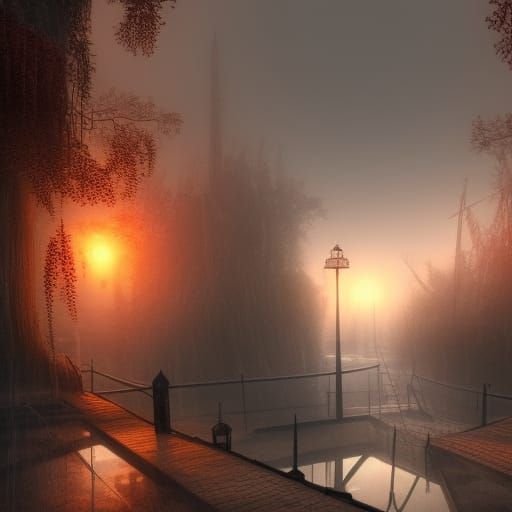 Foggy Drain Silhouette: Detailed Matte Painting