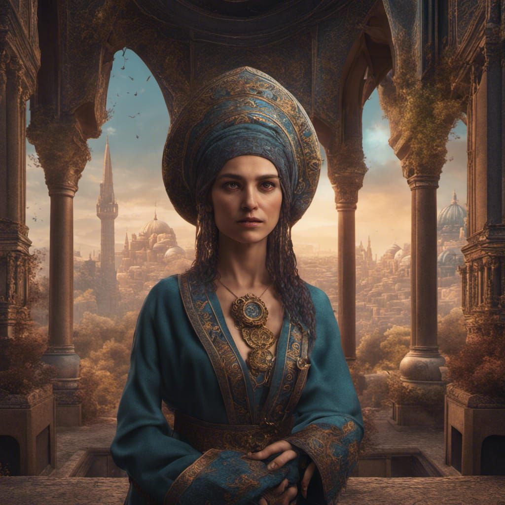 Thoughtful Turkish Woman in Detailed Fantasy Art