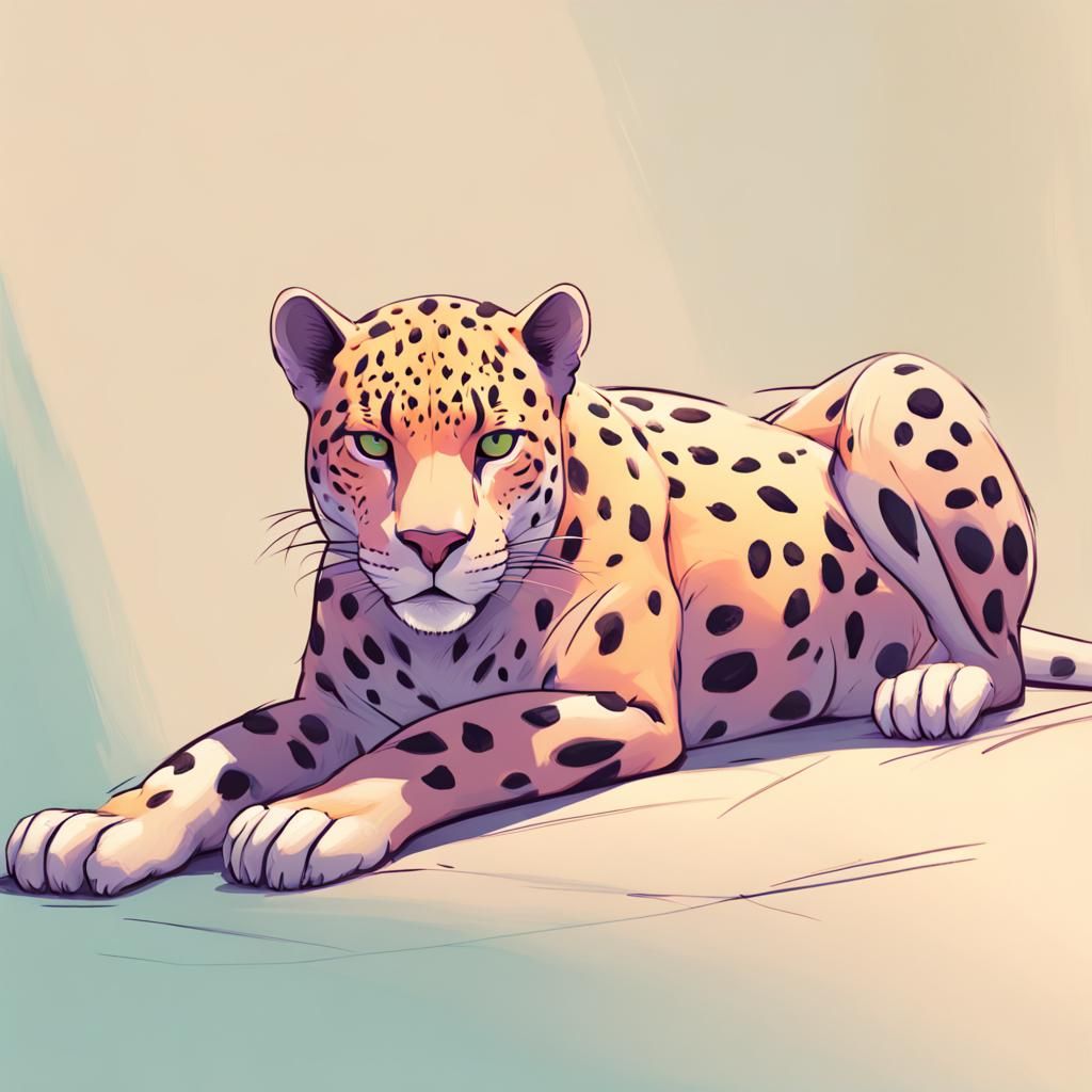 Cartoon Jaguar Sketch in Pastel Colors