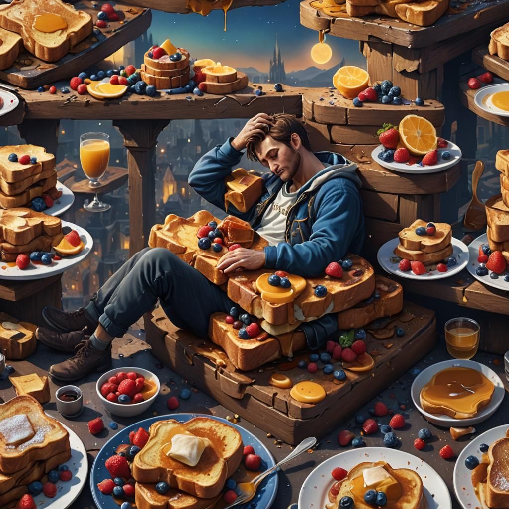 Man Asleep on French Toast: Fantasy Art