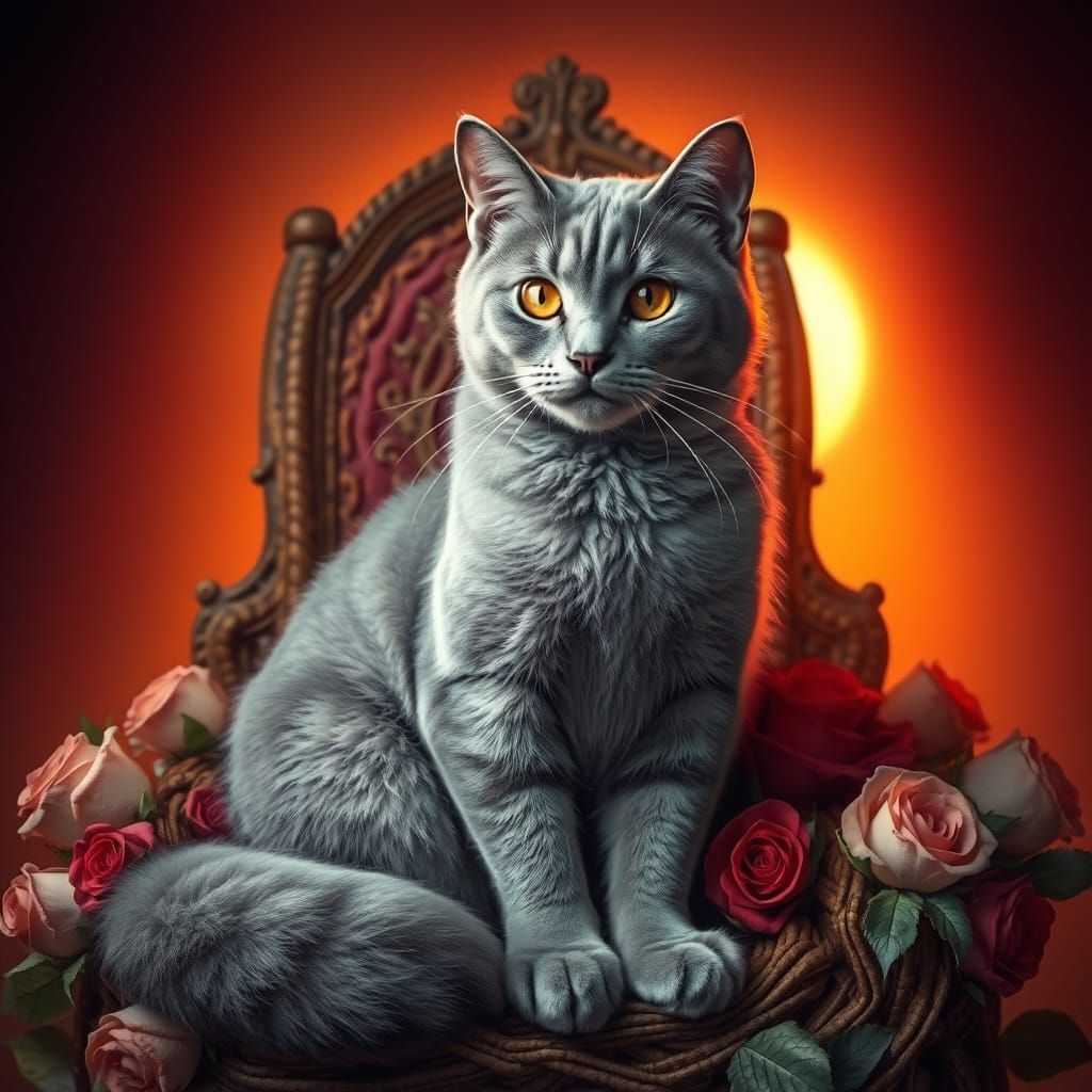 Regal Gray Cat in Golden Light