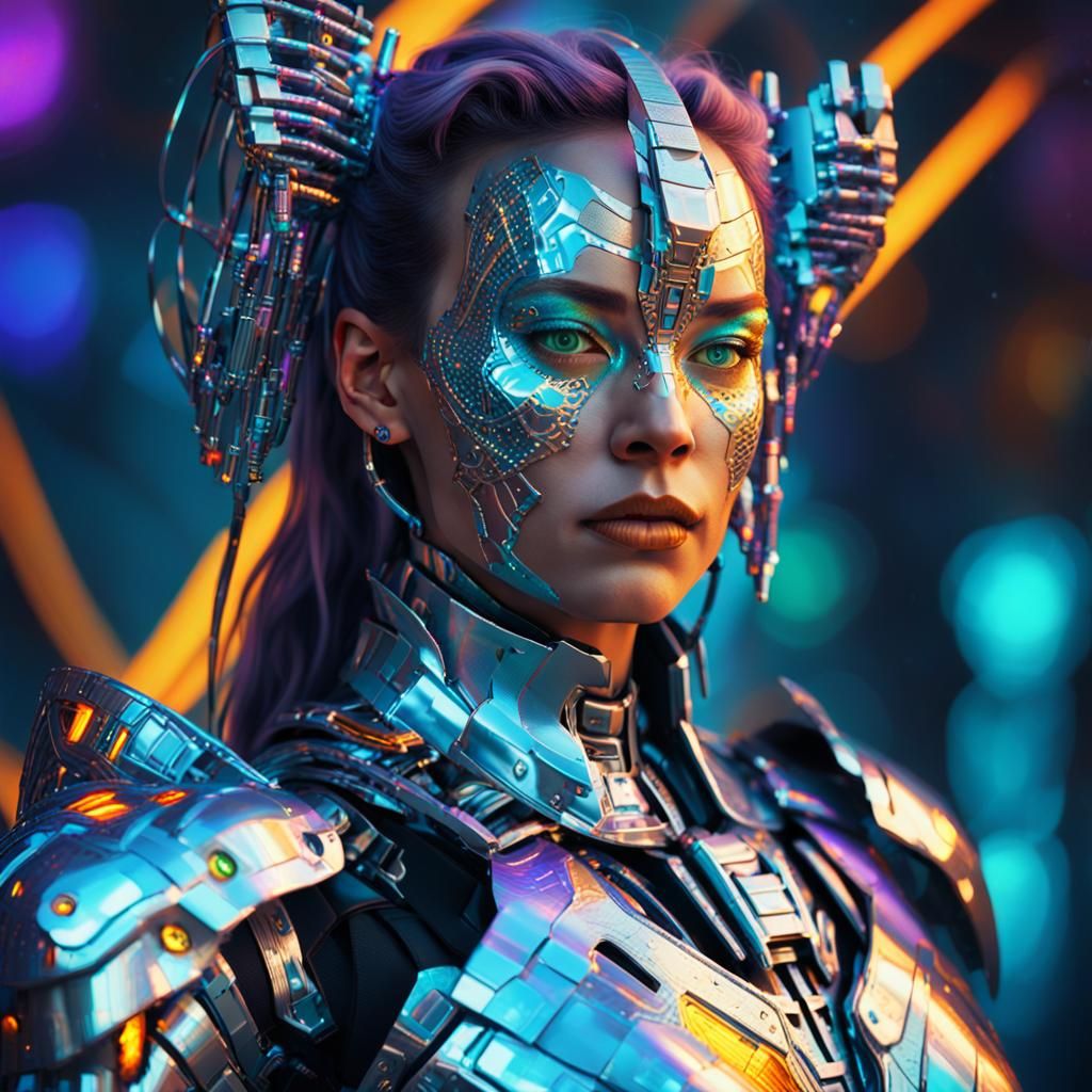 Cyborg Warrior with Carbon Fiber Bow in Cyberpunk Style