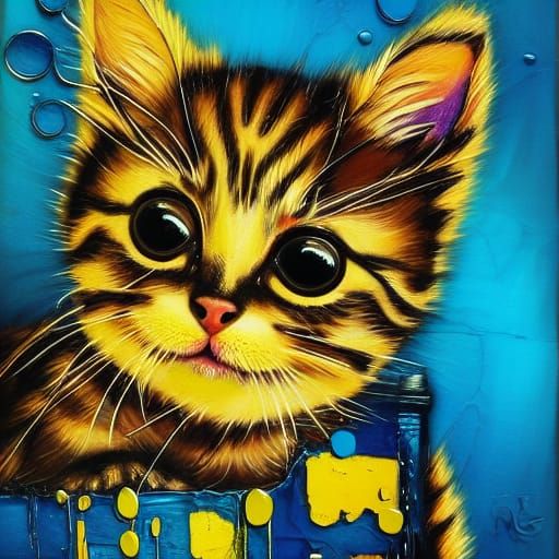 Colorful Kitten in Mixed Media Pop Art Style