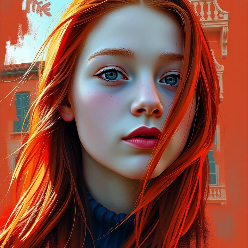 Red-Haired Girl in Filmic Concrete Art Style