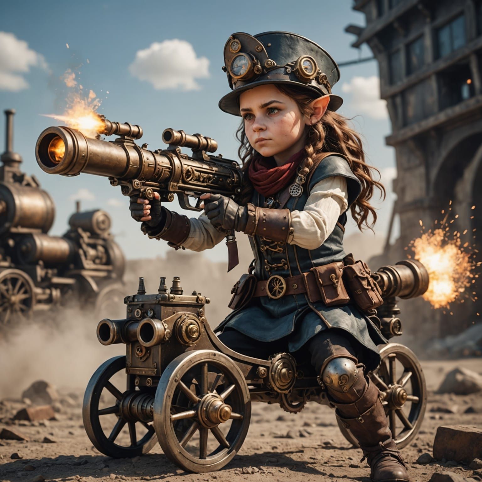 Steampunk Gnome Ballista on Dystopian Battlefield