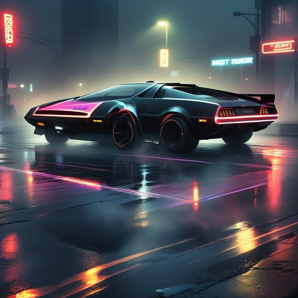 Knight Rider Car on Neon Street, Neon-Noir