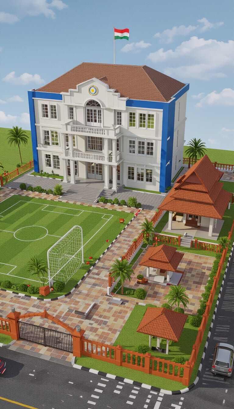 3D Realistic Complex School with Modern & Traditional Archit...
