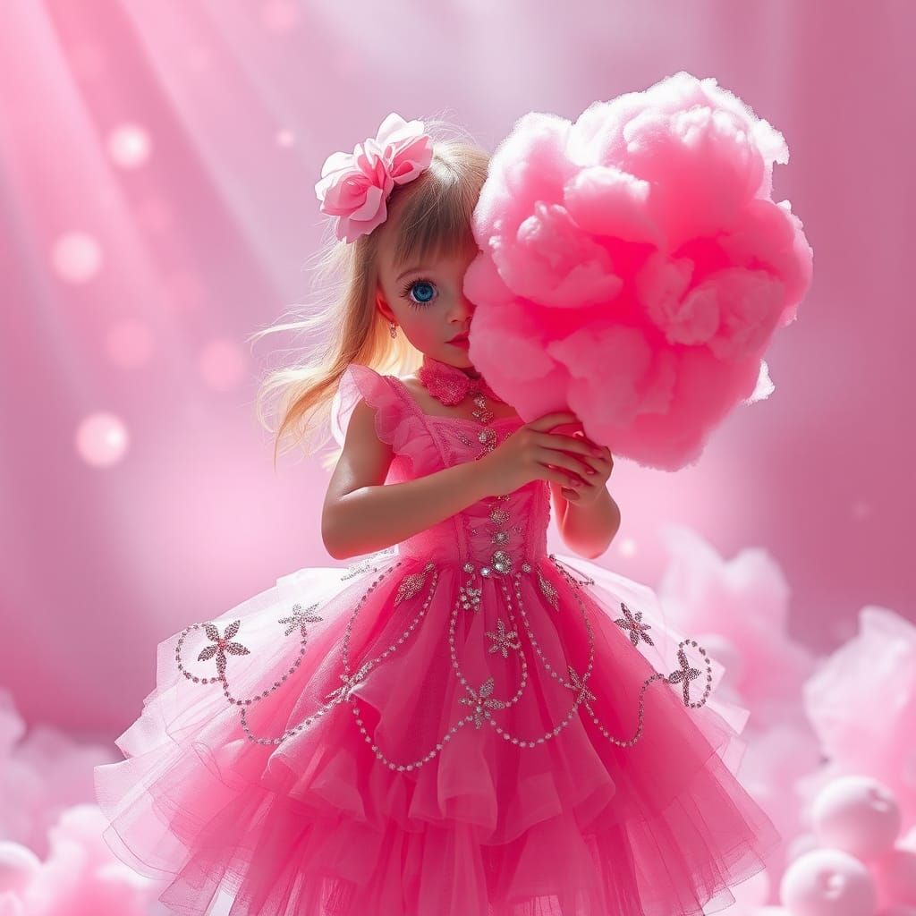 Surreal Girl with Cotton Candy in Vibrant Artwork