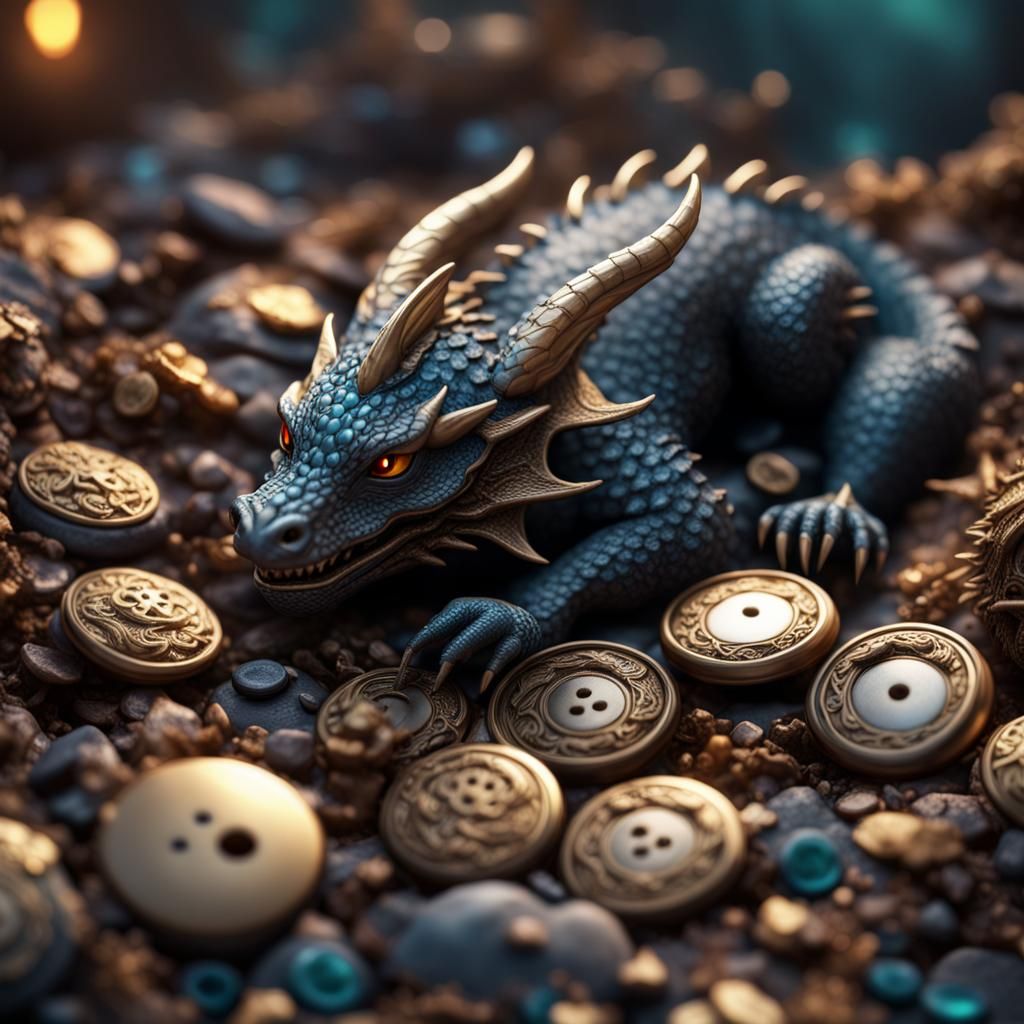 Mouse-Sized Dragon Sleeps on Button Hoard