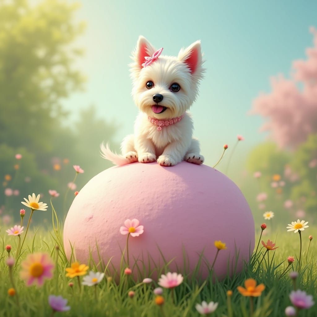 Regal West Highland White Terrier on a Soft Pink Marshmallow