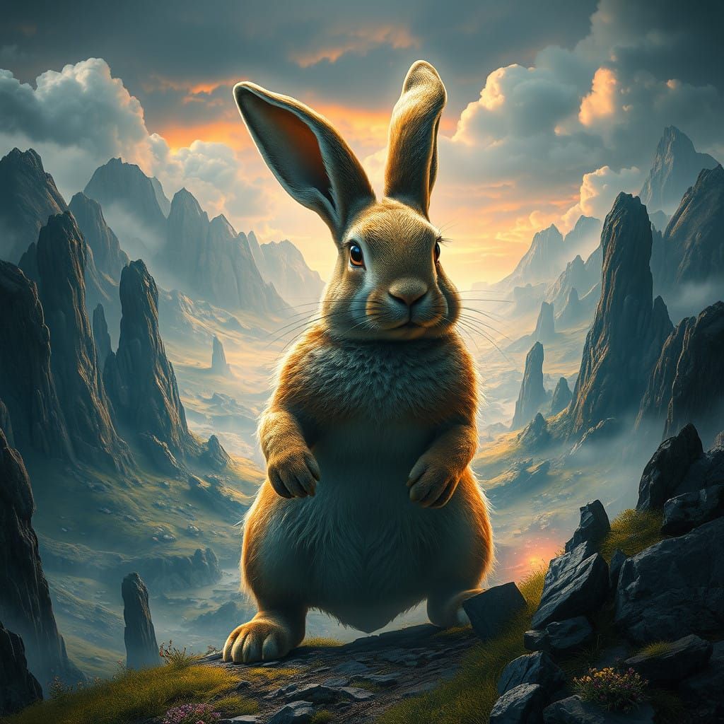 Epic Fantasy Rabbit in Majestic Landscape