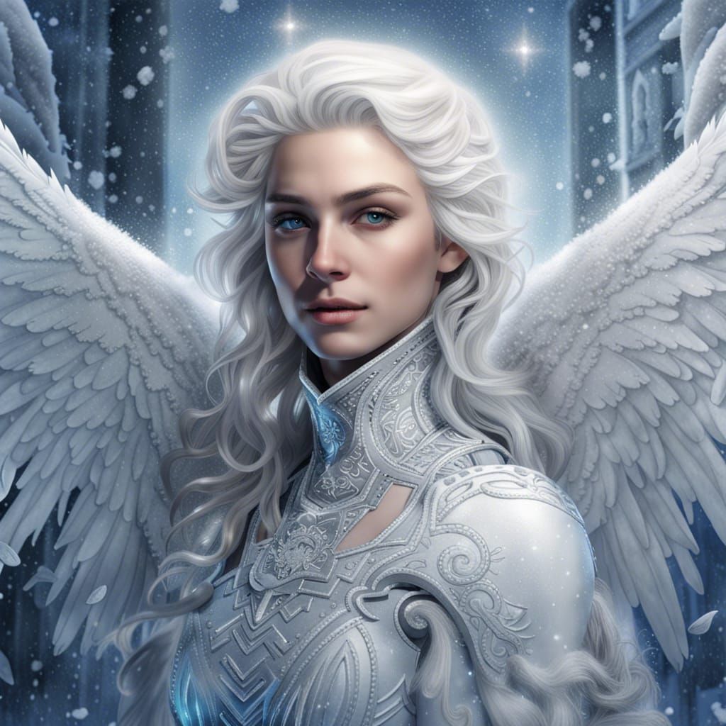 Snowy Portrait of Smiling Archangel Michael