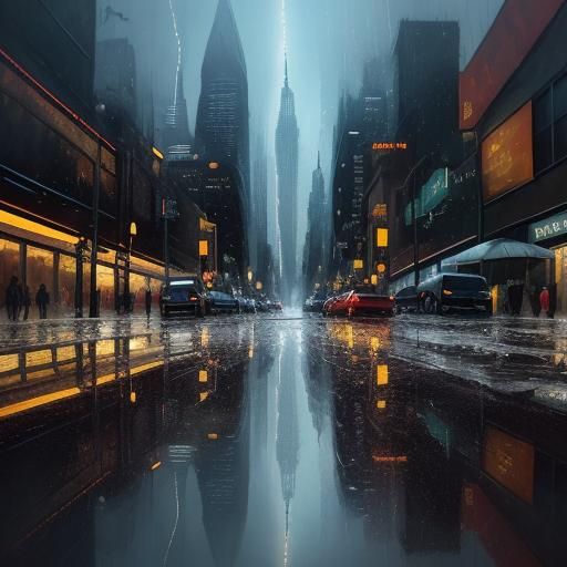 Surreal Melting Cityscape in Oil Paint Style