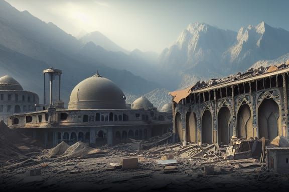 Afghanistan Aftermath: Detailed Matte Painting in Deep Color