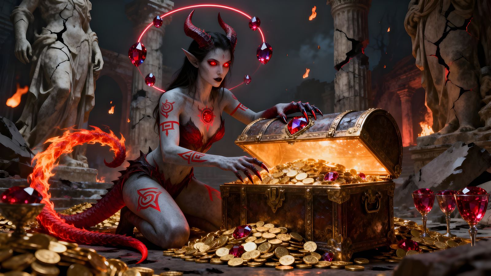 Seductive Demon Guardian of Hellish Treasure Chest