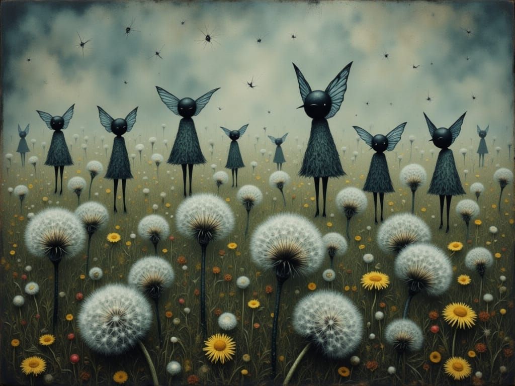 Fairies Dancing on Dandelions in Dreamlike Style