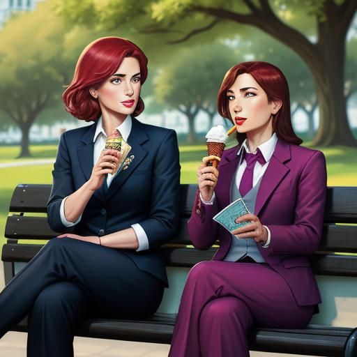 Businesswomen Eating Ice Cream: Comic Book Art